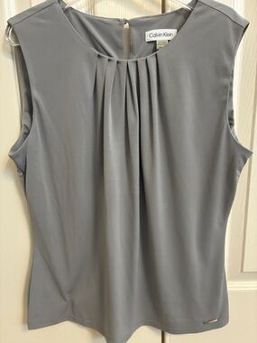 Calvin Klein Gray Pleated Sleeveless Blouse
